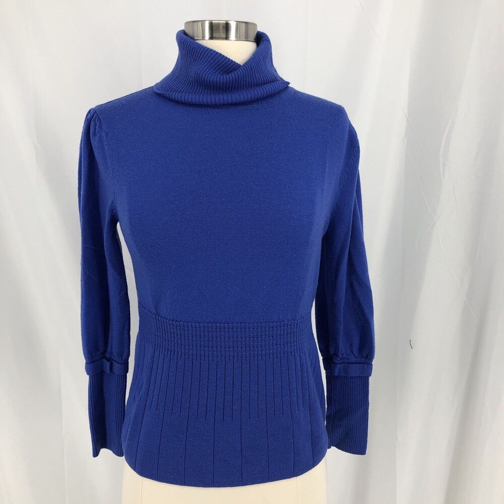 Women’s Pendleton Blue 100% Wool Knit Turtleneck Sweater Ribbed Trim Size S